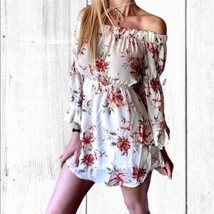 Boho Floral Print Off Shoulder Bell Sleeve Dress